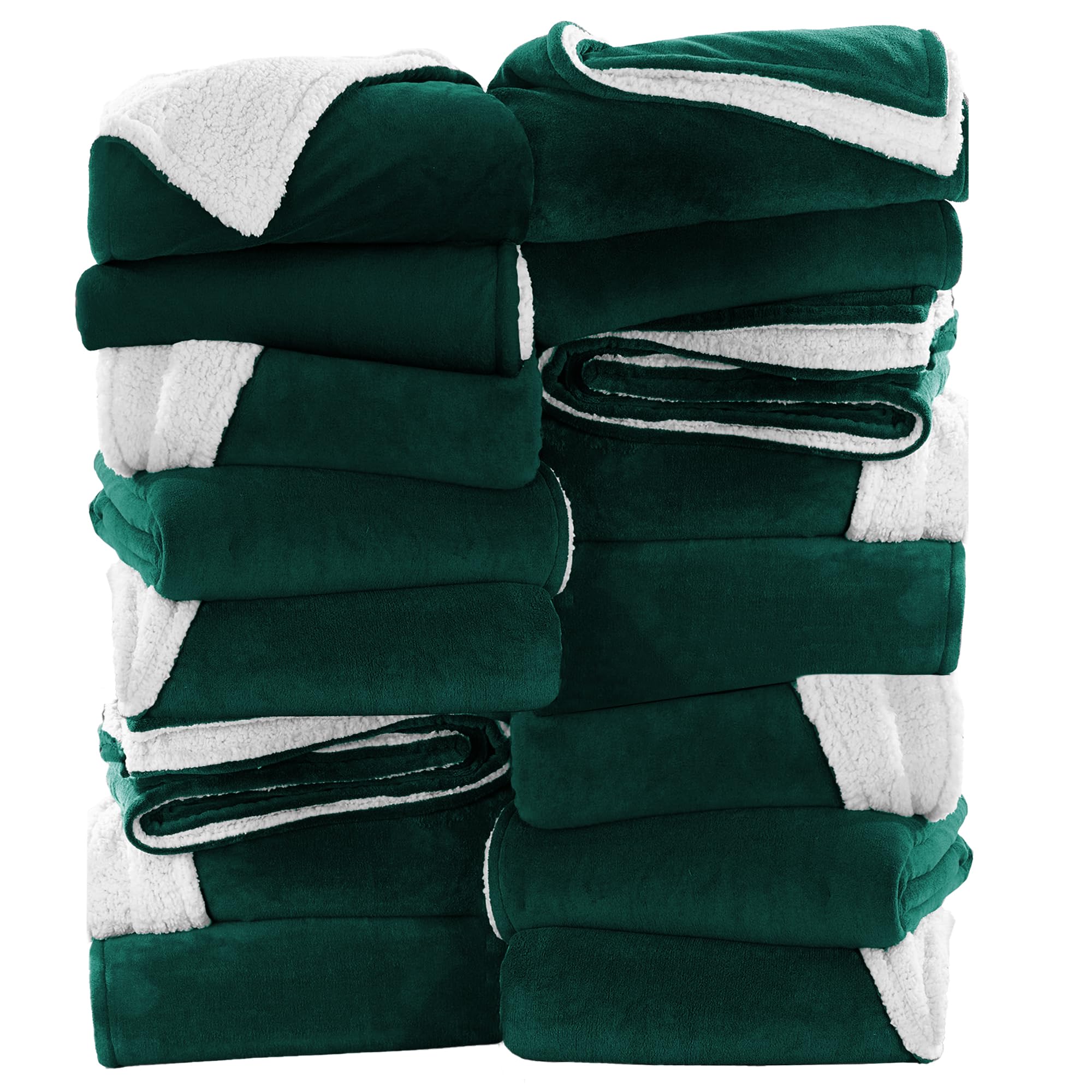 IR Imperial Rooms Emerald Green Sherpa Fleece Throw Blanket for Bed - Wholesale Bulk Pack of 16 Sherpa Blankets - Soft Fluffy Throw Blankets for Hotels, Guest Bedroom, 50x60 Inches