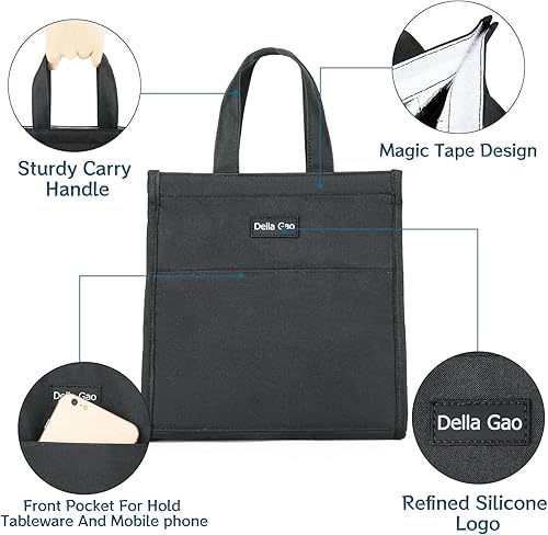 Miniatura 5 de Della Gao Lonchera térmica para mujeres y hombres, lonchera pequeña impermeable, bolsas de almuerzo reutilizables para el trabajo, fiesta, viajes y