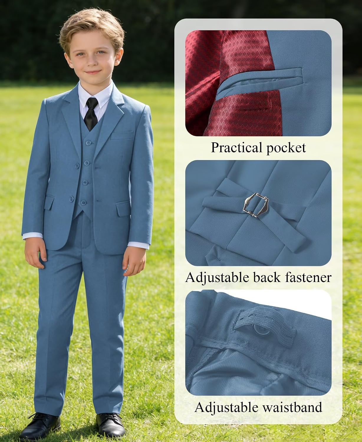 Boys Suits Kids Wedding Formal Suit Set Communion Tuxedo Easter Outfit 5 Piece Jacket Vest Pants Set with Shirt and Tie