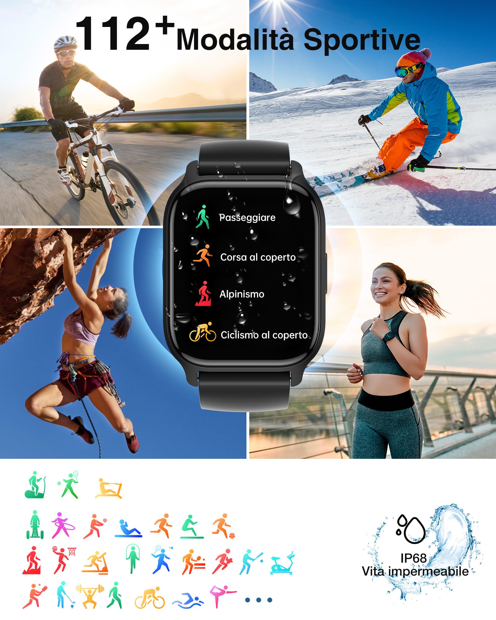 Smartwatch-Uomo-Donna-Chiamate-Bluetooth - 1,85" Orologio Smart Watch impermeabile,Monitoraggio Del Sonno,Della Frequenza Cardiaca, Dell'Ossigeno Nel Sangue,per Android iOS