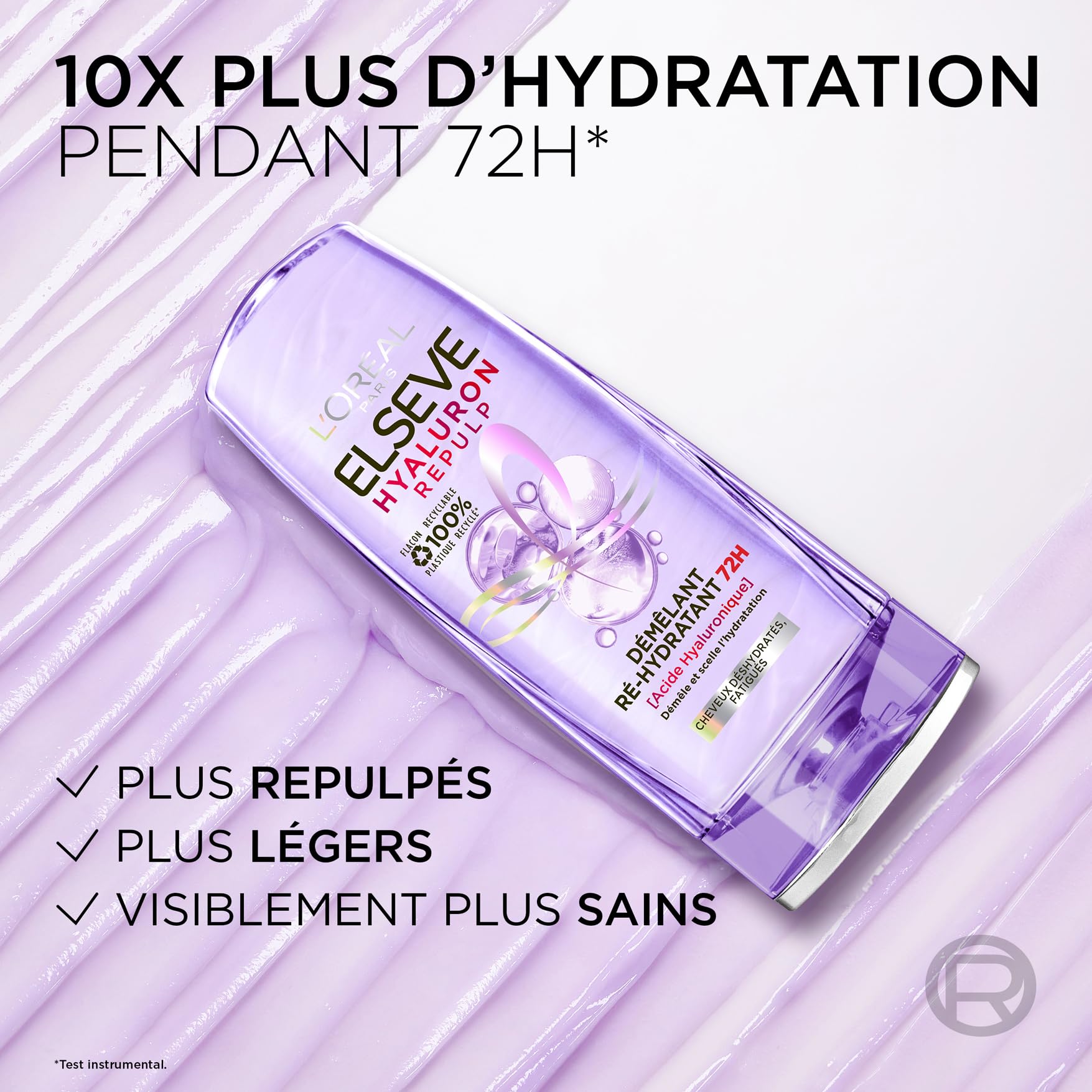 L’ORÉAL PARIS - Démêlant Ré-Hydratant - Cheveux Déshydratés et Fatigués - 10X Plus d'Hydratation 72H - À l'Acide Hyaluronique - Elseve Hyaluron Repulp - 250 ml