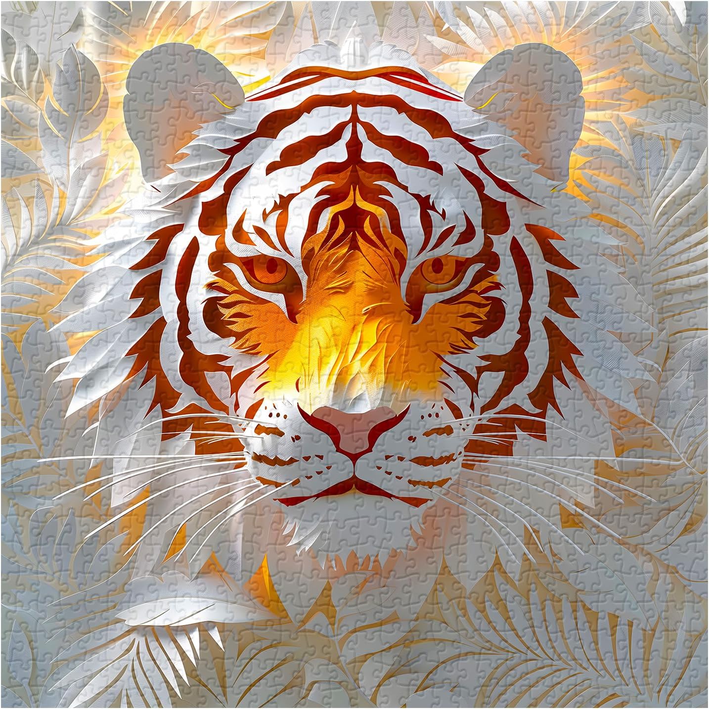 Tiger Animal Puzzles for Adults 1000 Pieces, Jungle Tiger Paper Cut Jigsaw Puzzles, Challenging Difficult Wildlife Puzzle for Home Decor