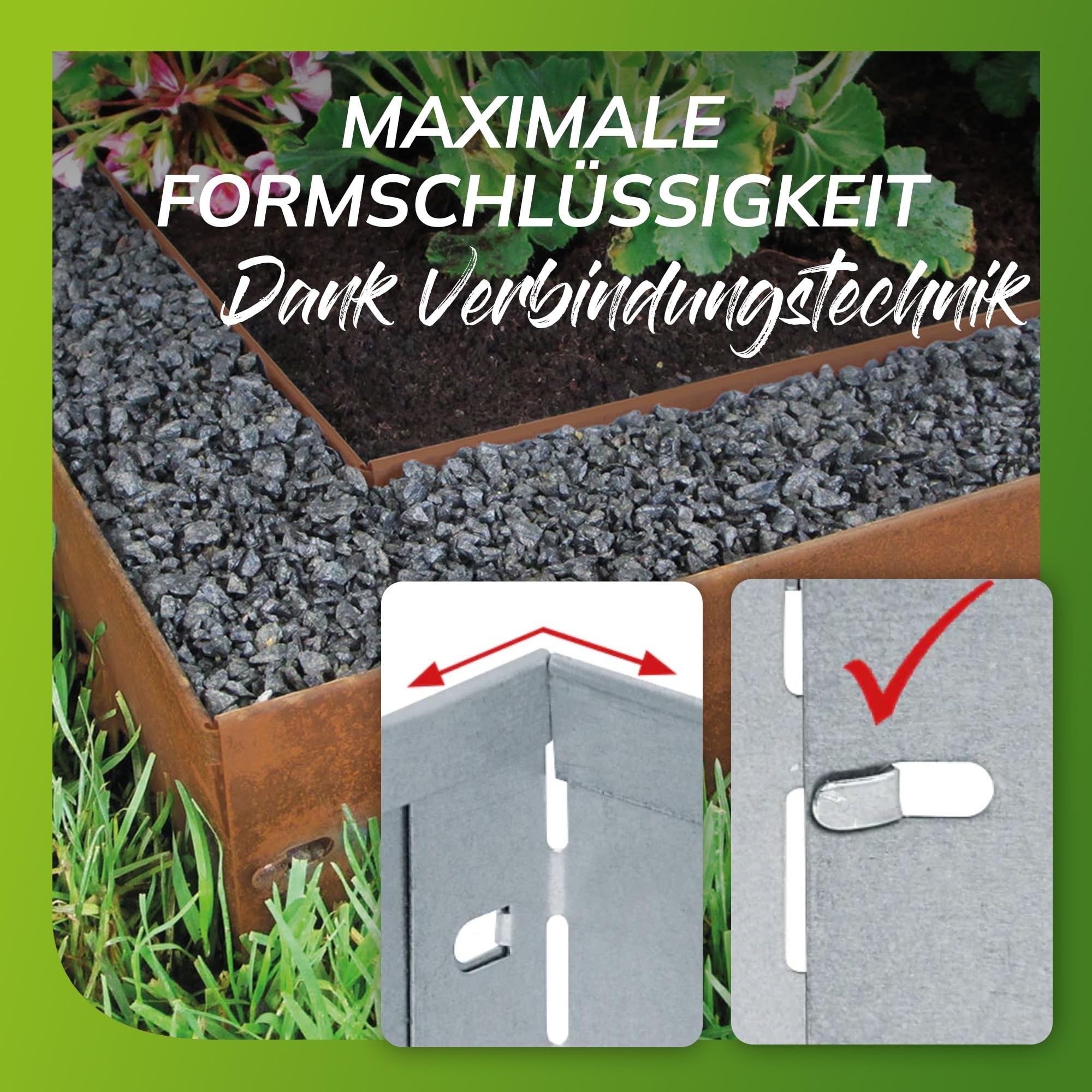 bellissa Rasenkante Beeteinfassung 10er-Set Cortenstahl 118x20 cm