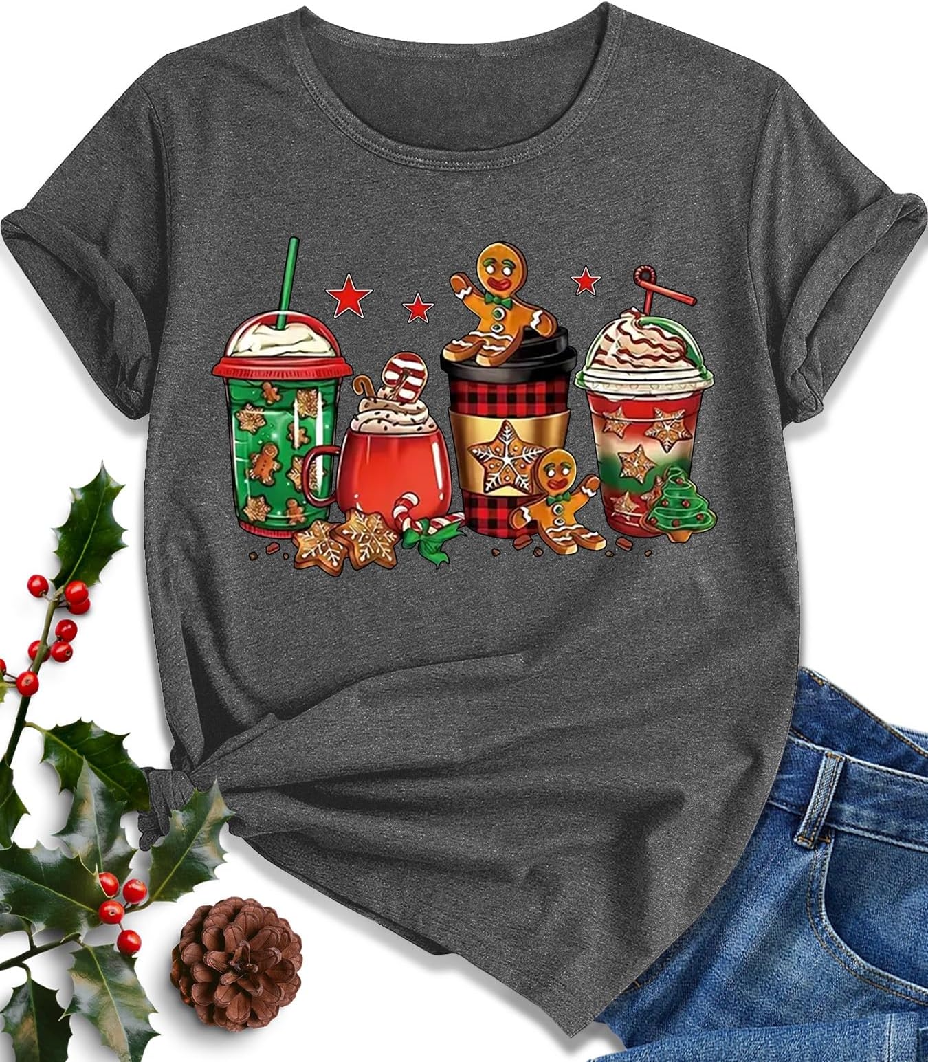 Christmas Shirts for Women Family Santa Graphic T Shirts Short Sleeve Funny Xmas Holiday Print Tee Tops