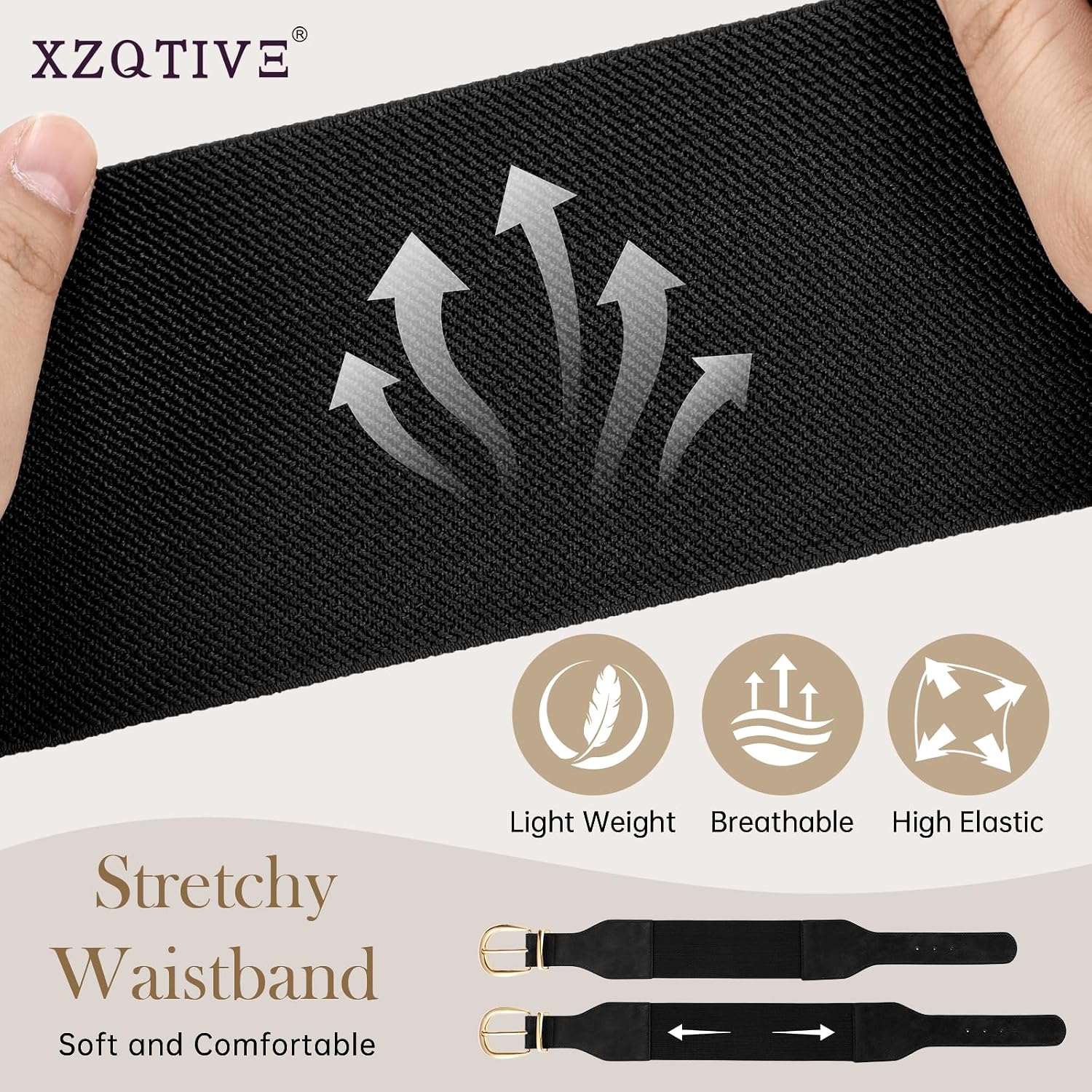 XZQTIVE Women Wide Elastic Waist Belt for Dresses Fashion Cinch Belts Stretchy Waistband with Gold Buckle