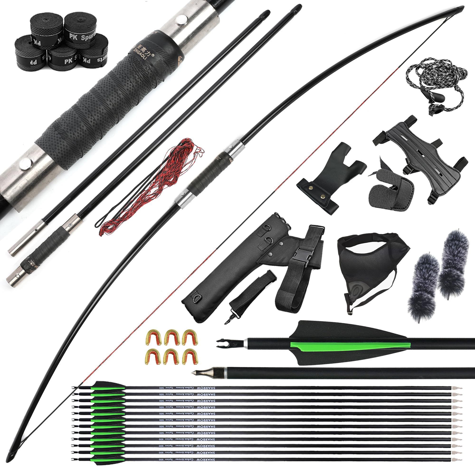 surwolf 25-120 lb. Split longbow Takedown English Longbow Archery recurvebow set Traditional Recurvebow Huntingbow for Adult Archery Outdoor(30 lbs, bow set)