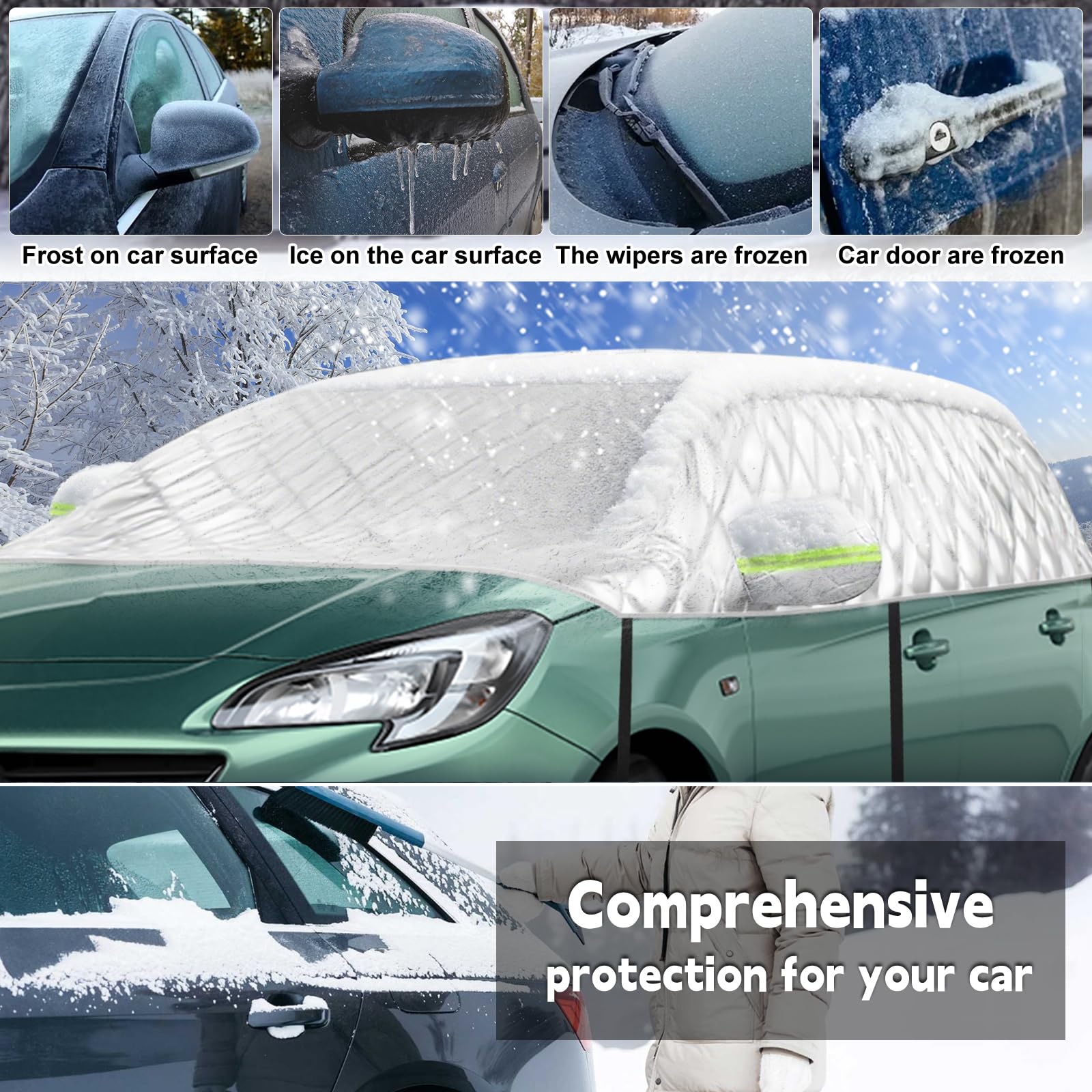 Autobedekking hatchback universeel model 338 * 150 * 49 cm, halfgarage waterdicht vervanging voor VW Golf, voor Corsa D, voor Peugeot 207 208, autohoes halfbedekking voor alle weersomstandigheden