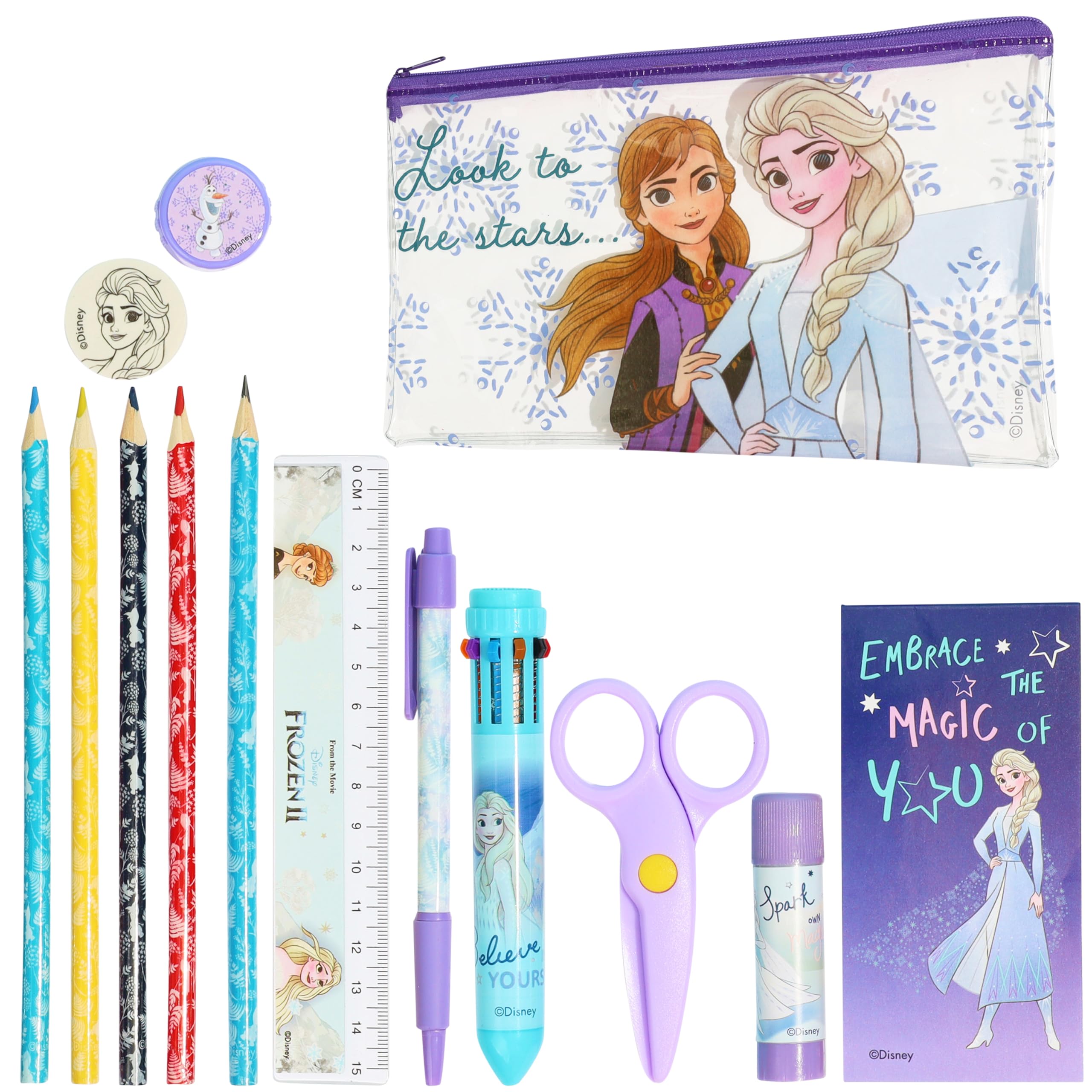 Disney Stitch Kids Pencil Case and Stationery Supplies Set for Preschool Nursery Notebook Colouring Pencils Pen