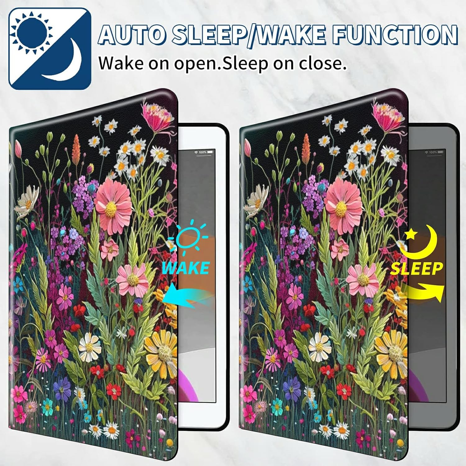 for iPad A16 Case,for iPad 11th/10th Generation Case 2025/2022 Release 360 Rotating Degree Stand Lightweight Protective Smart Cover with Auto Wake/Sleep - Floral Flower