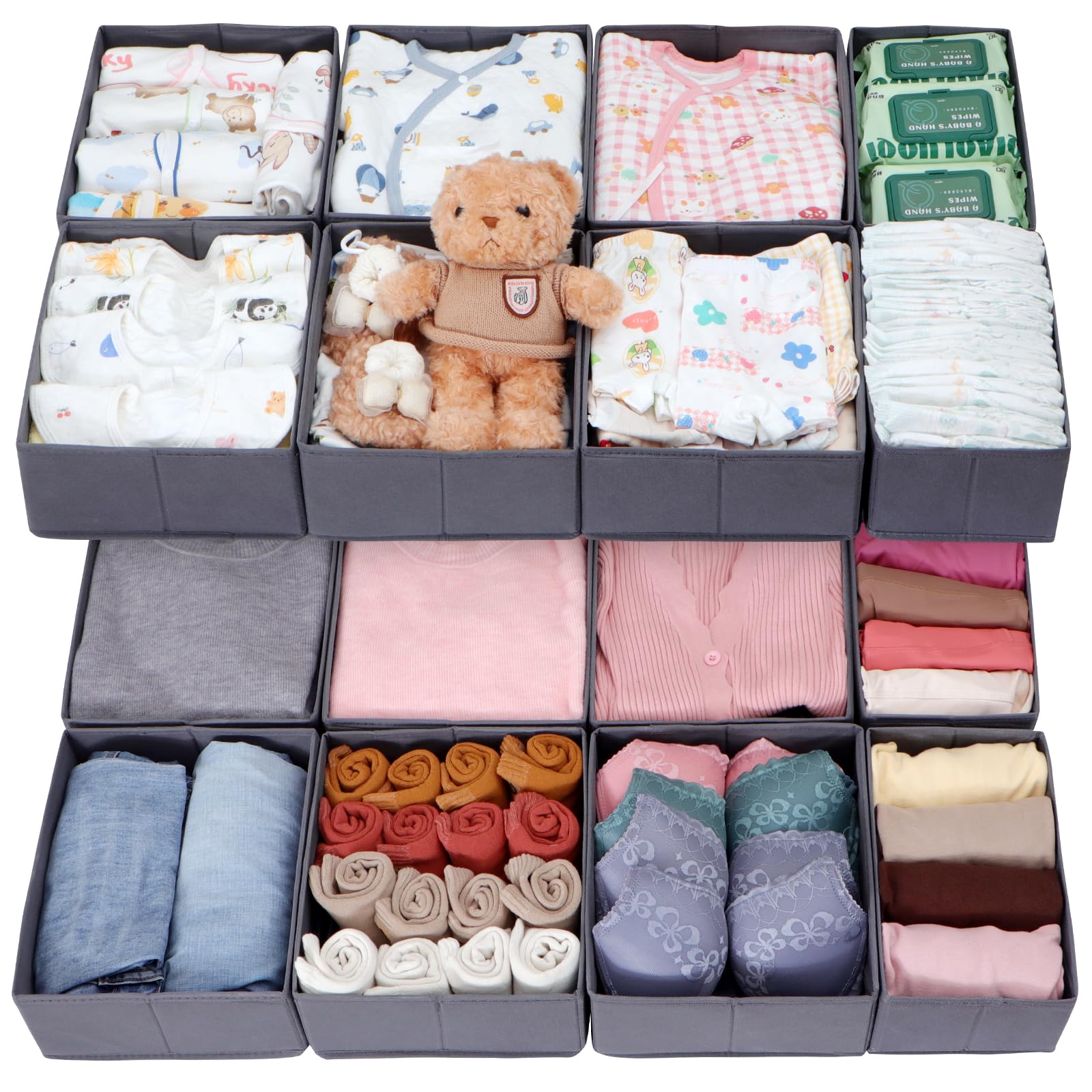 Juego de 16 cajones organizadores compatibles con armario PAX 100 x 58 cm, cajas de tela plegables con base estable para ropa, color gris