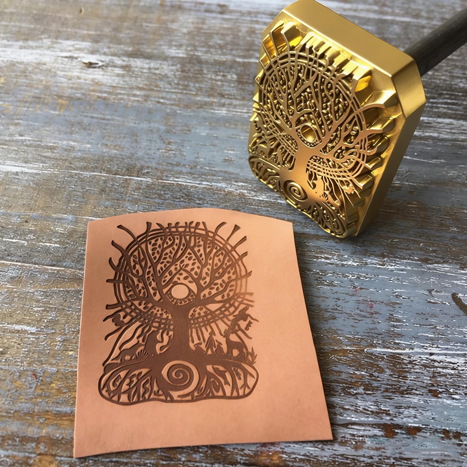Timbro termico in ferro con logo personalizzato in legno, con manico in legno (8,9 x 8,9 cm)