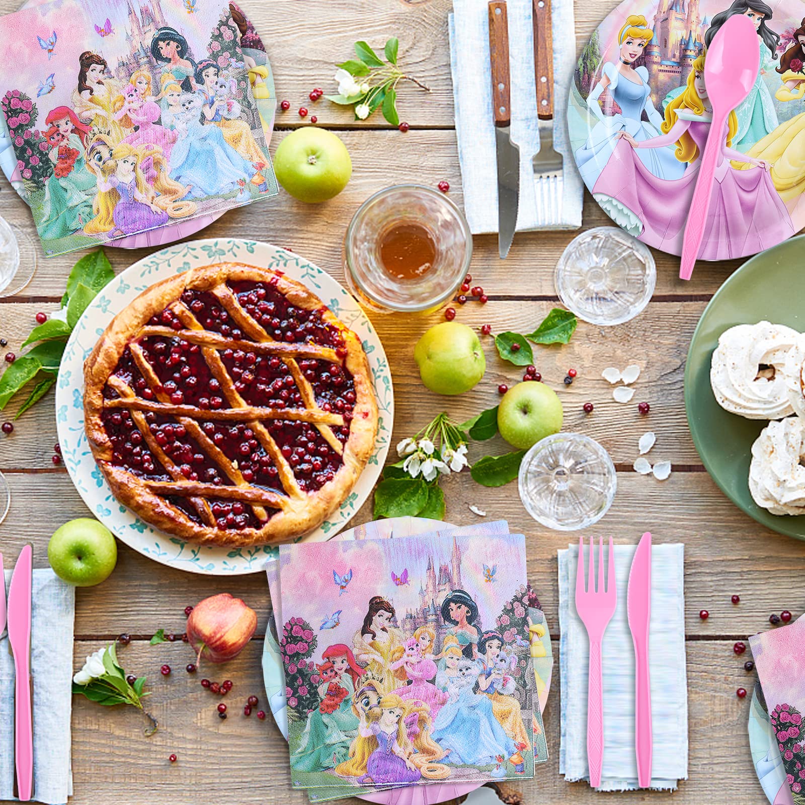 Set Stoviglie Compleanno Principessa | Per 20 Persone | Tovaglia, Piatti, Tovaglioli | Tema Rosa Per Bambine - Foto 6