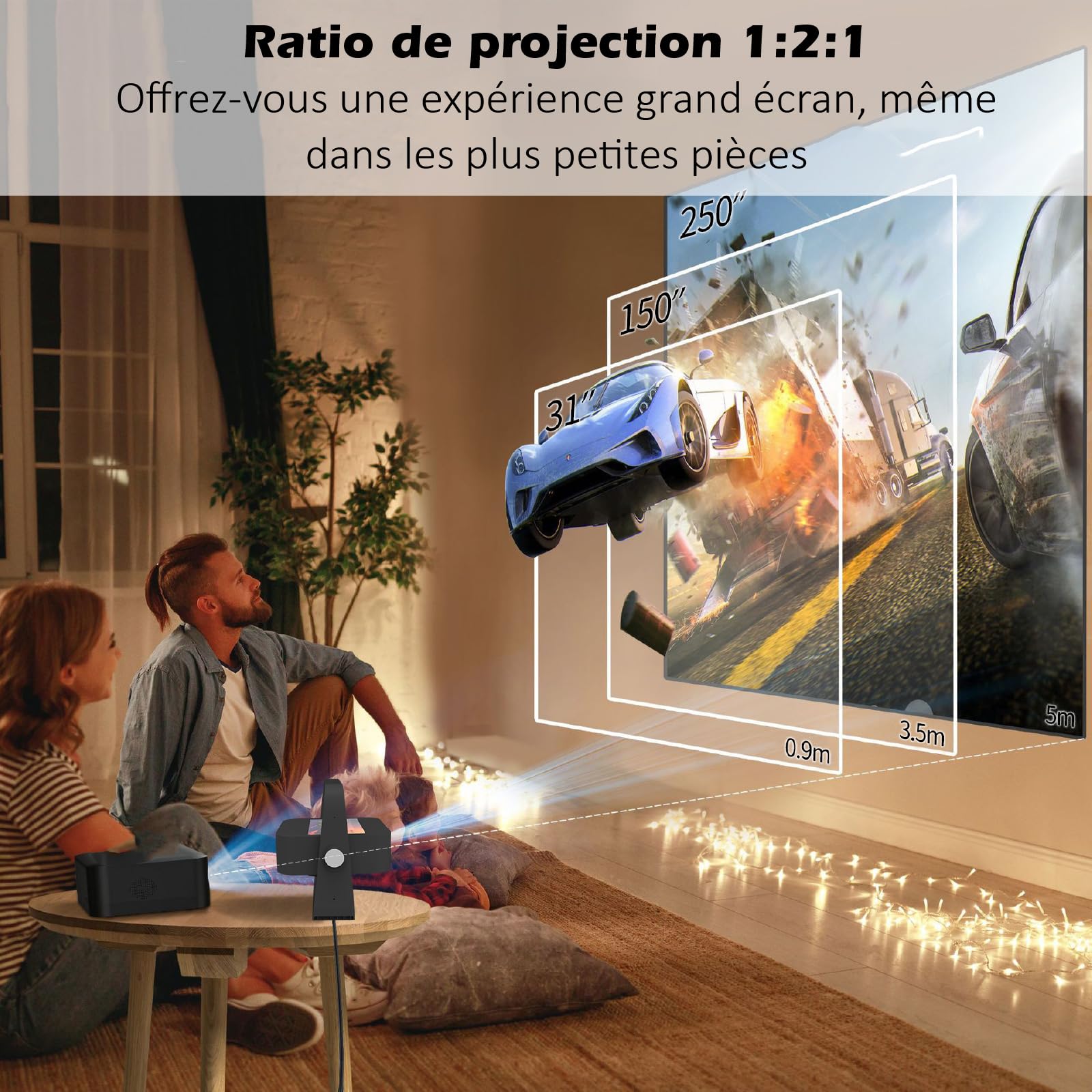 Vidéoprojecteur Ultra HD 4K 8000 Lumen avec Tablette Tactile 7 Pouces Android 12, Système Audio Bluetooth 4-en-1 20W RMS, Hub Multimédia Home Cinéma avec Écran Tactile et Enceintes Modulables 20W