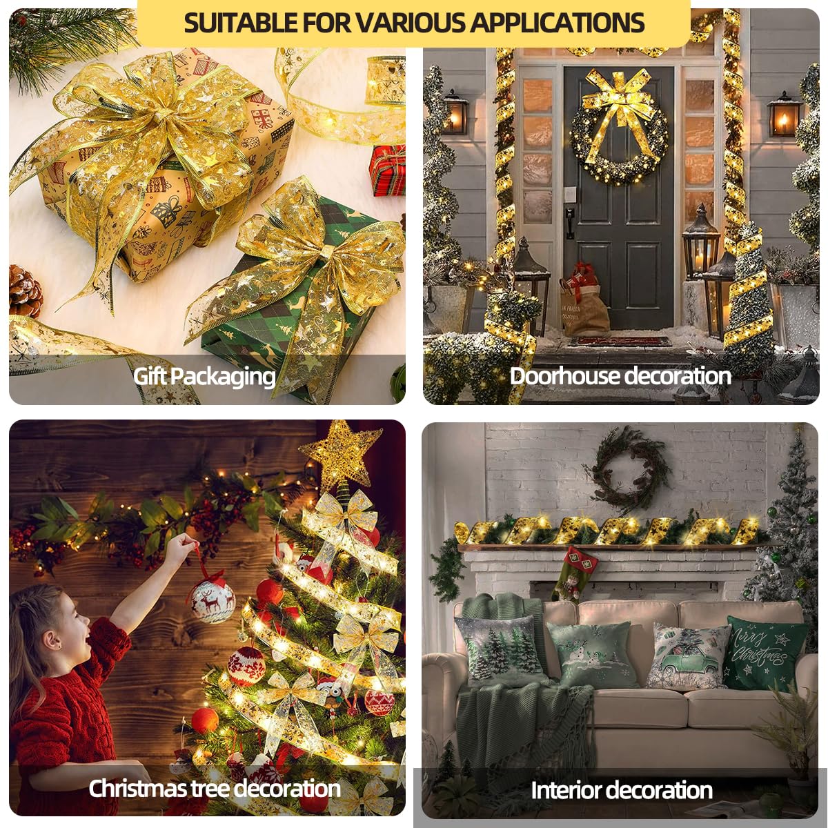 Zerodis Guirlande de Noël avec lumières LED 10 m Doré HB042
