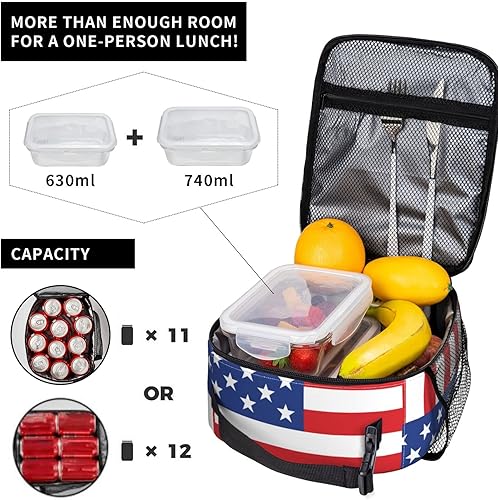 Miniatura 4 de Grunge American Flag Trump - Lonchera aislada para mujereshombresniñasniños, con asa desmontable, bolsa de comida