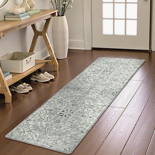 Miniatura 176 de Lahome Alfombra bohemia con medallón floral de 3 x 5 pies, suave, impresa, para baño, cocina, entrada, vestíbulo, vintage, antideslizante, lavable