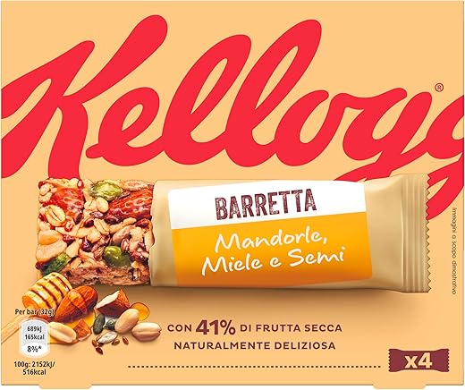 Kellogg's Barretta Mandorle Miele e Semi, 4 x 32g