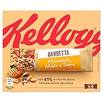 Kellogg’s Barretta | Gusto Mandorle, Miele e Semi | Ricca di Fibre e con 41% di Frutta Secca | 4 barrette da 32g (Confezione da 128g)