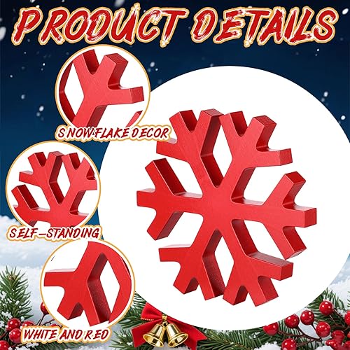Miniatura 3 de Blulu 4 piezas de copos de nieve de madera de invierno, decoración de mesa, letreros de copo de nieve de Navidad, letreros de madera de invierno
