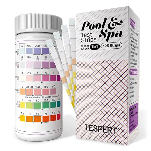 Tiras de prueba para piscina y spa, tiras de prueba para bañera de hidromasaje, TESPERT 7 en 1, kit de prueba de piscina de 125 tiras, bromo de