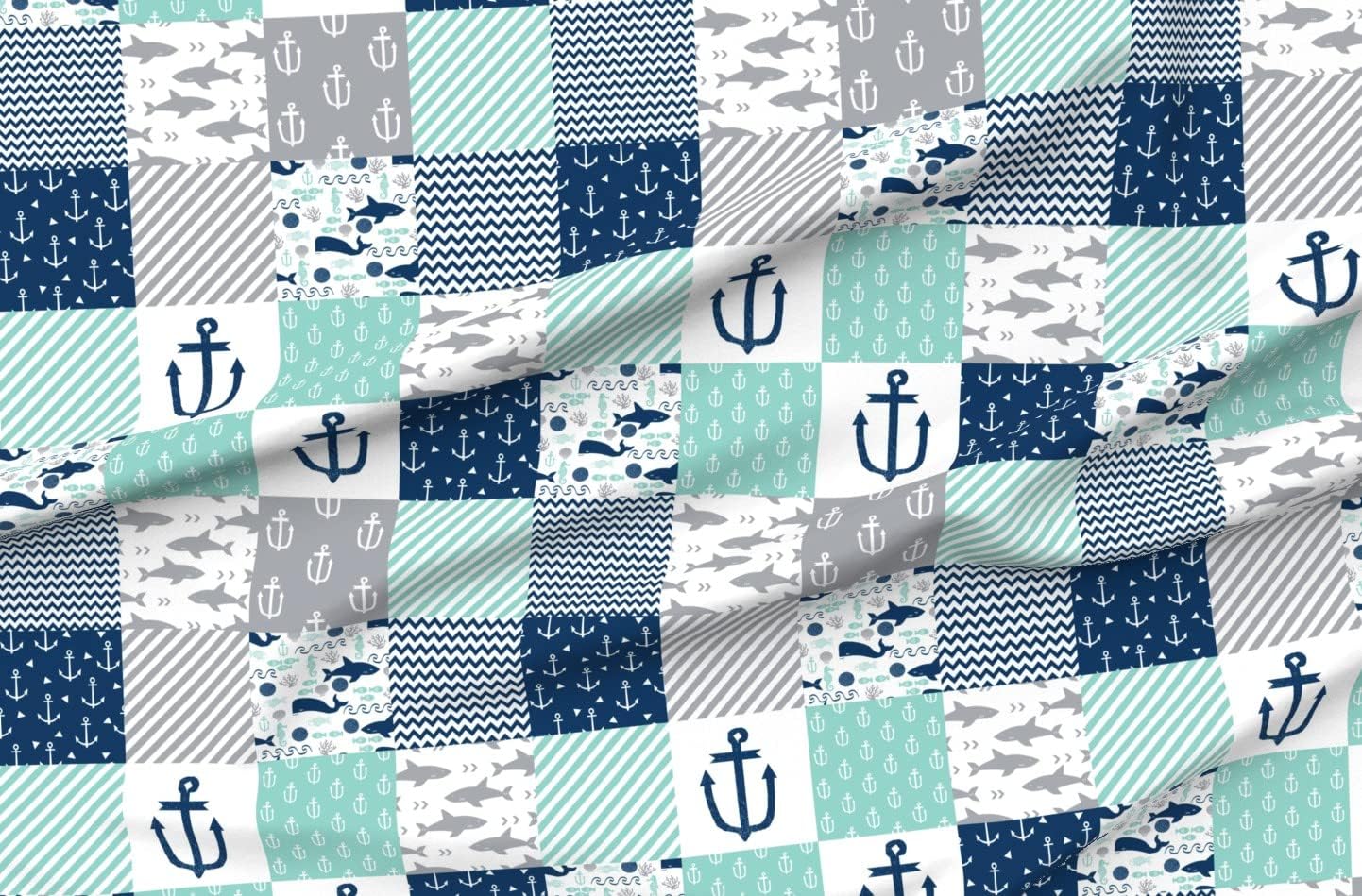 Spoonflower Fabric - Nautical Cheater Printed on Organic Cotton Sateen Fabric by The Yard - Sewing Quilting Apparel Home Decor