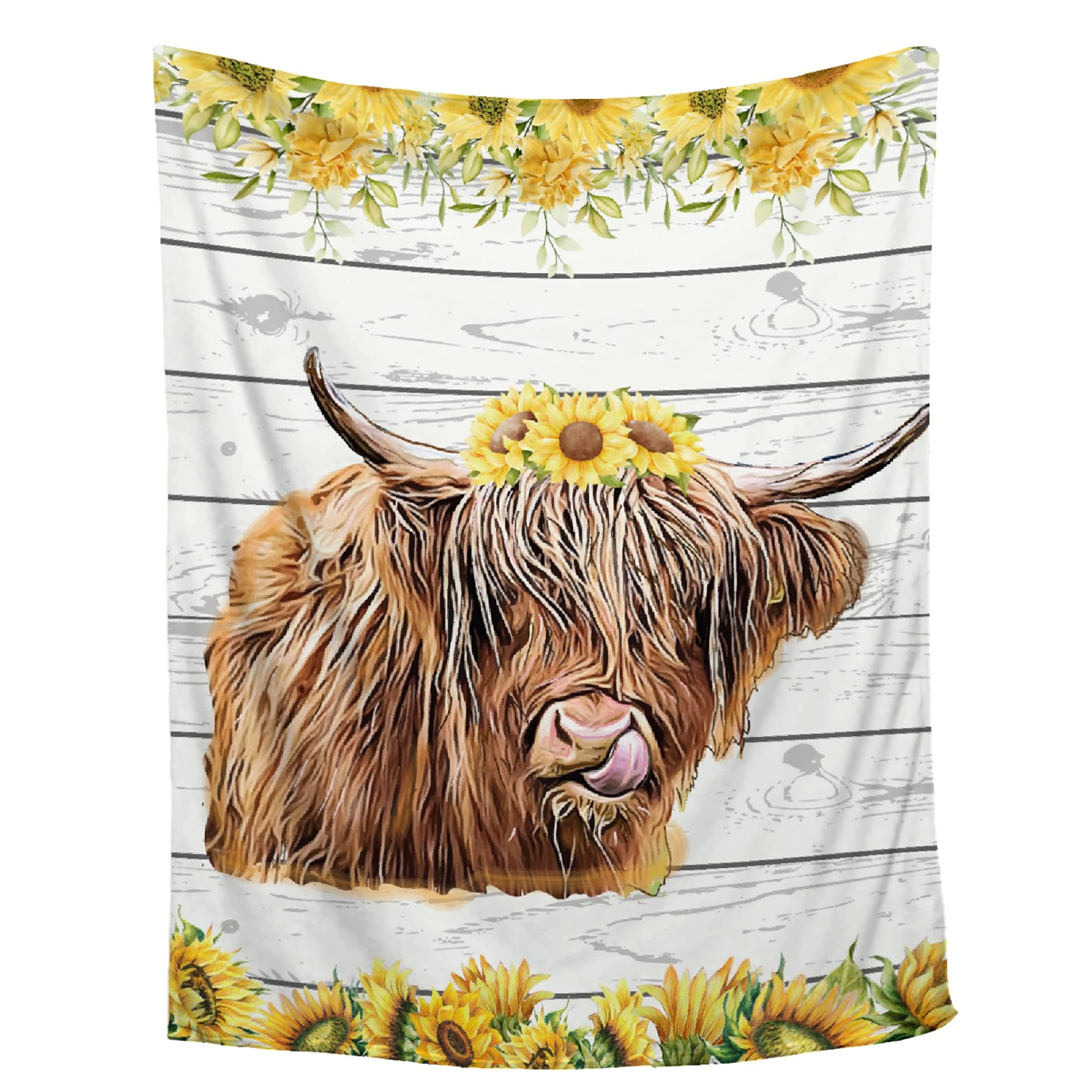 Manta De Girasol De Vaca Highland, Manta De Franela Súper Suave Para Sofá Cama, Colcha De Felpa Cálida Y Acogedora Para Decoración Del Hogar Para Todas Las Estaciones, 60 X 80