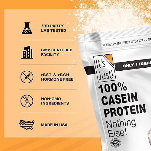 Miniatura 5 de It's Just! - 100% proteína en polvo de caseína, fabricado en Estados Unidos, sin sabores ni edulcorantes añadidos (sin sabor, 5 libras (paquete de