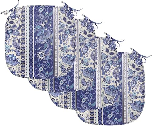 Vista 309 de Lunarable Orient - Cojín de asiento para silla, curlicues florales orientales con elementos artísticos venecianos, hojas de follaje, damasco a