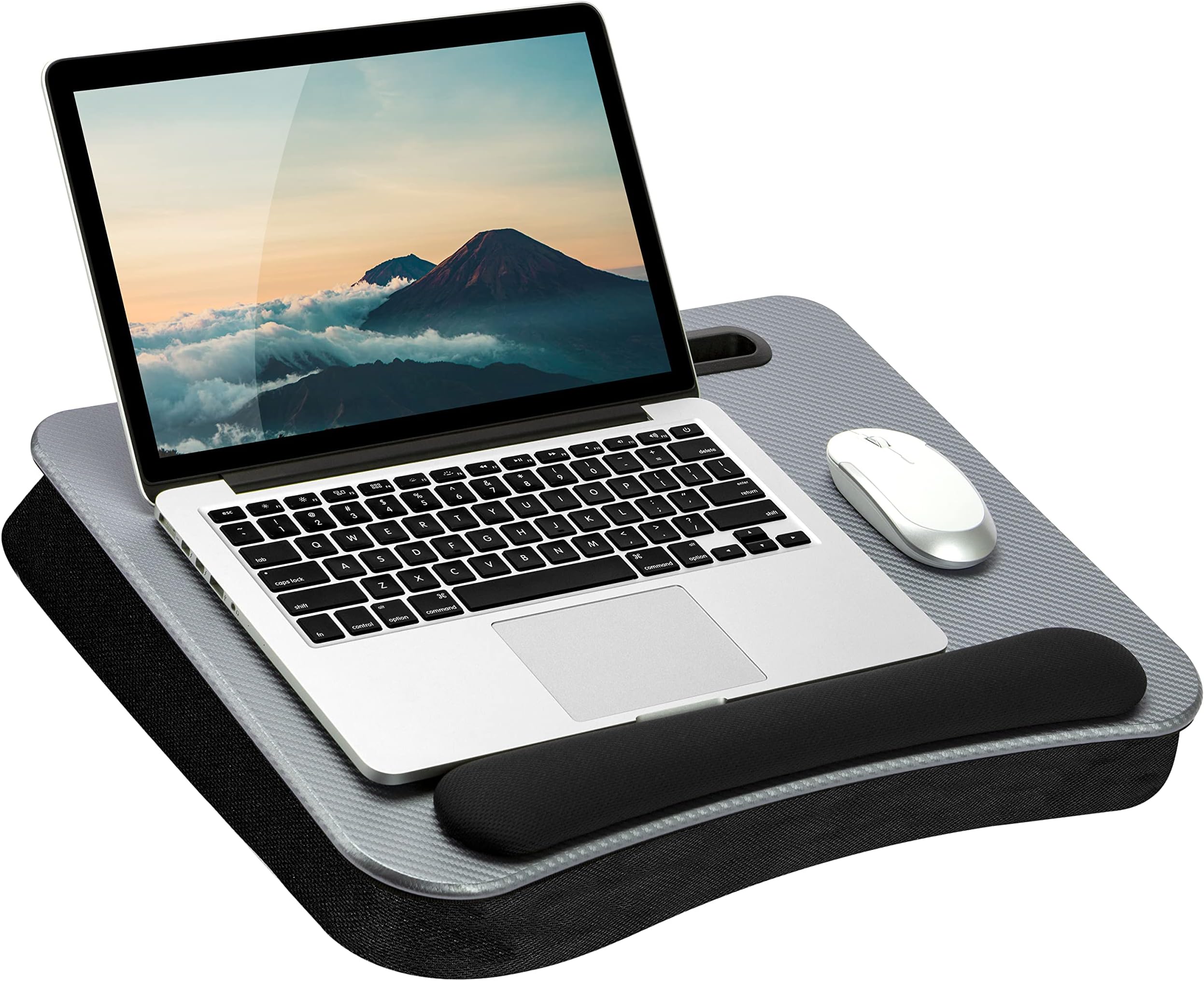 Memory Foam Lap Desk with Wrist Rest and Media Slot - Large - Silver Carbon - Fits up to 17.3 Inch Laptops and Most Tablets - Style No. 91365