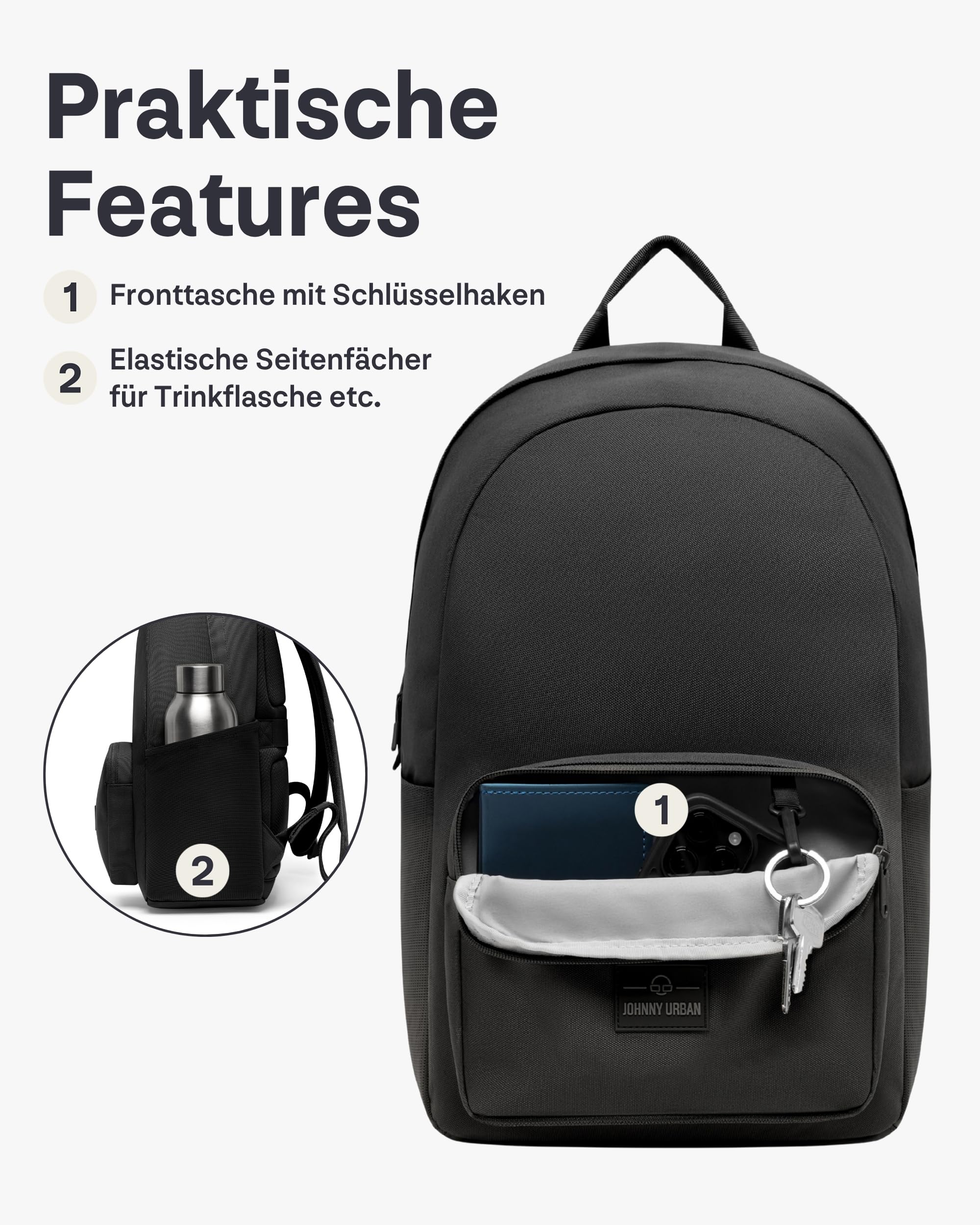 Johnny Urban Schulrucksack Teenager Schwarz - Moritz - Schultasche für Jungen & Mädchen - 17 Liter - Casual Tagesrucksack mit Laptopfach für Schule & Freizeit - Wasserabweisend