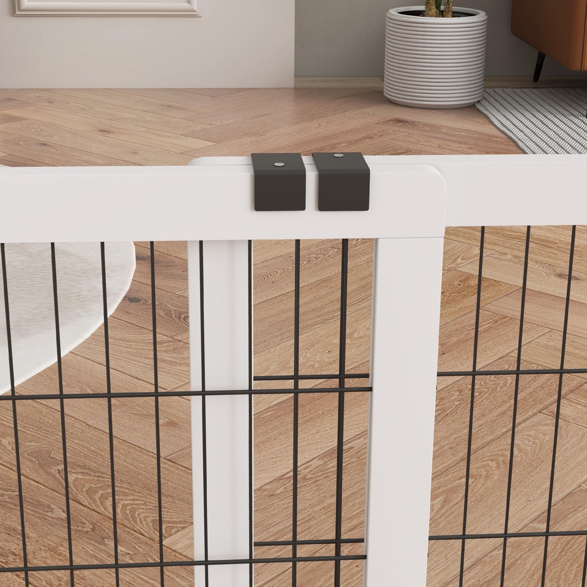 PawHut - Barrera de Seguridad para Perros (2 Paneles, Ancho Ajustable, 101-181 x 44 x 67 cm, Barrera para escaleras, Puertas, pasillos, Madera de Pino y Acero, Color Blanco | Barrera de protección, anchura ajustable, para escalera puerta pasillos, madera
