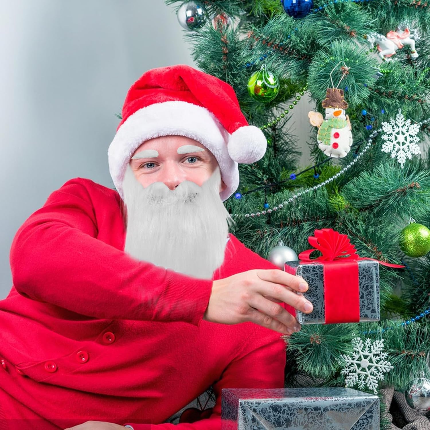 Toyvian Fake Beard And Eyebrows Set, White Gnome Santa Plush Beard Christmas Costume Xmas Party Props for Cosplay, Holiday Dressing Up, Costume Accessory - Image 2