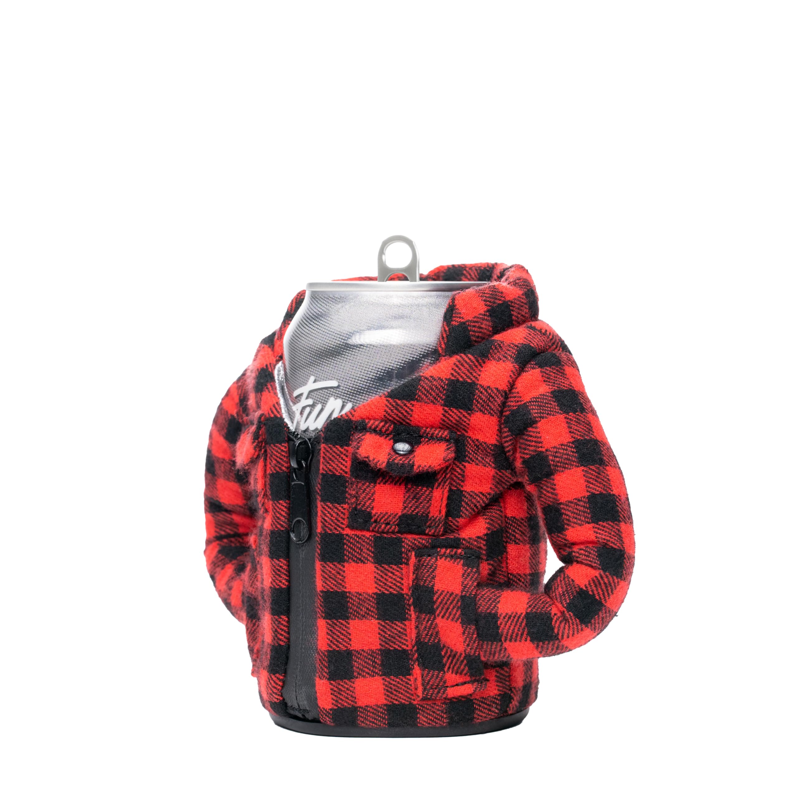 Puffin The Lumberjack Isolierter Dosenkühler aus Flanell, 300 & 473 ml, Puffin Red | Flanellhülle mit Reißverschluss für 340 ml und 473 ml hohe Dosen plus Flaschen. Rutschfester Boden hält Bier und Soda kalt