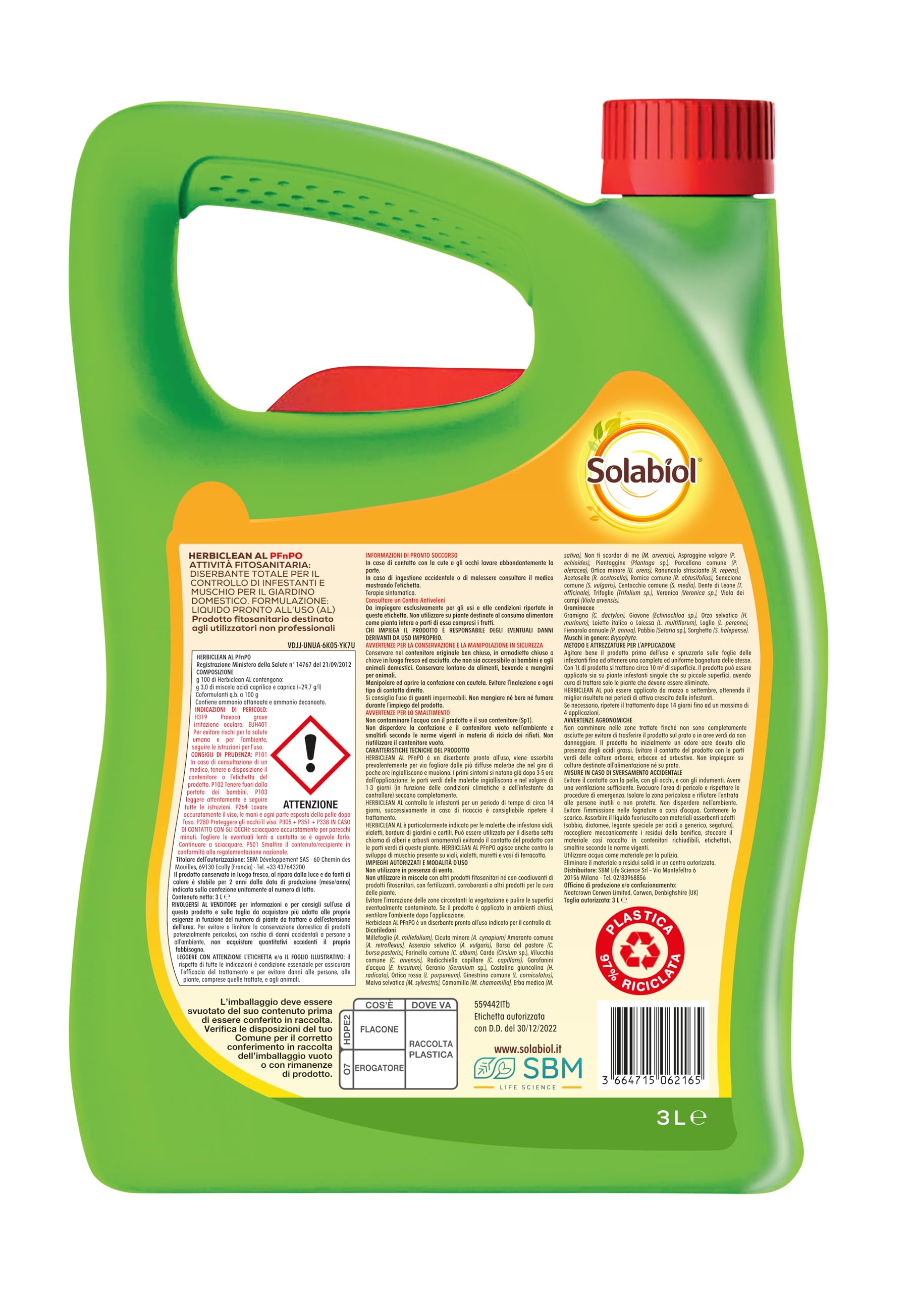 Solabiol Herbiclean PFnPO Diserbante Biologico 3L Alternativa al glifosate