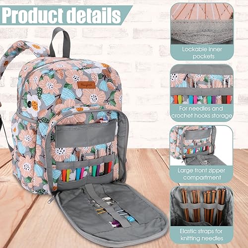 Miniatura 4 de Organizador de almacenamiento de hilo para tejer, mochila de gran tamaño con ojales, bolsa de ganchillo portátil para madejas de hilo, ganchos de