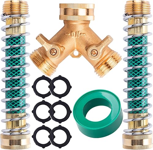 Divisor de manguera de latón de 2 vías, conector de manguera de jardín de latón de 34 pulgadas con 2 adaptadores de extensión de manguera de jardín