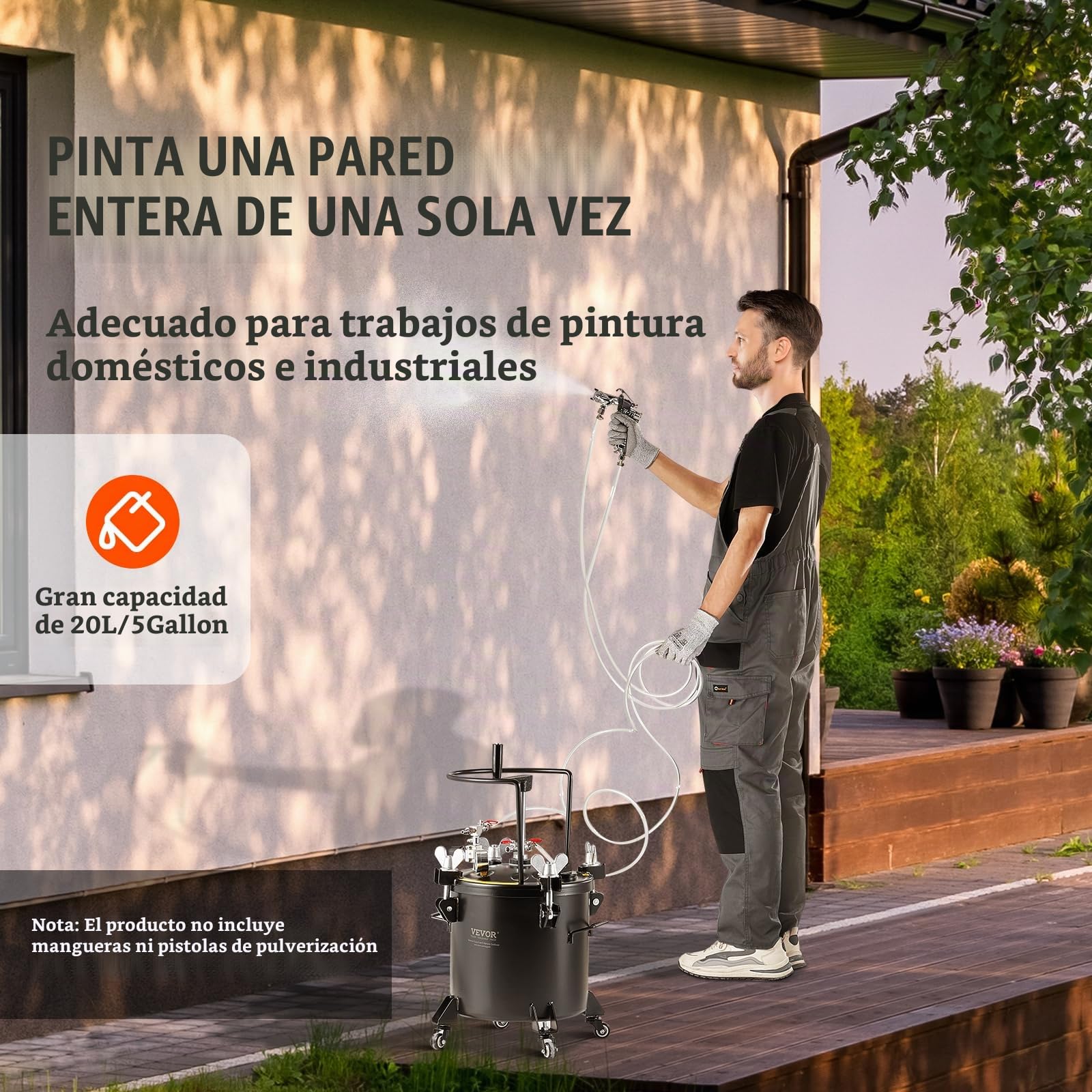 VEVOR Tanque de Presión para Pintura en Aerosol de 20 L de Presión Ajustable de 70 PSI, Tanque de Pintura a Presión con Ruedas y Sellador para Reparación de Fugas para la Decoración del Hogar