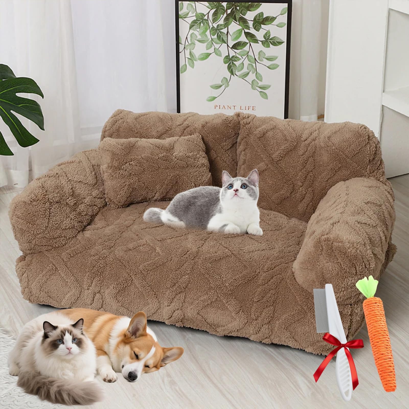 Ruhemeister Pro 2026 New Plush Soothing Pet Sofa with Removable Cover, Washable Orthopedic Dog Bed with Edge, Bionic Pet Sofa, Increases Deep Sleep, Reduces Separation Anxiety(C,L)