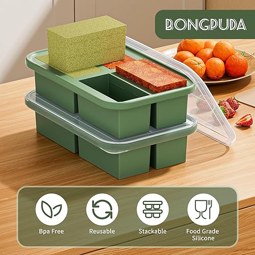 Miniatura 7 de Bongpuda Contenedores de almacenamiento de silicona para congelador con tapa, hace 4 bandejas perfectas para cubitos de hielo de 1 taza para