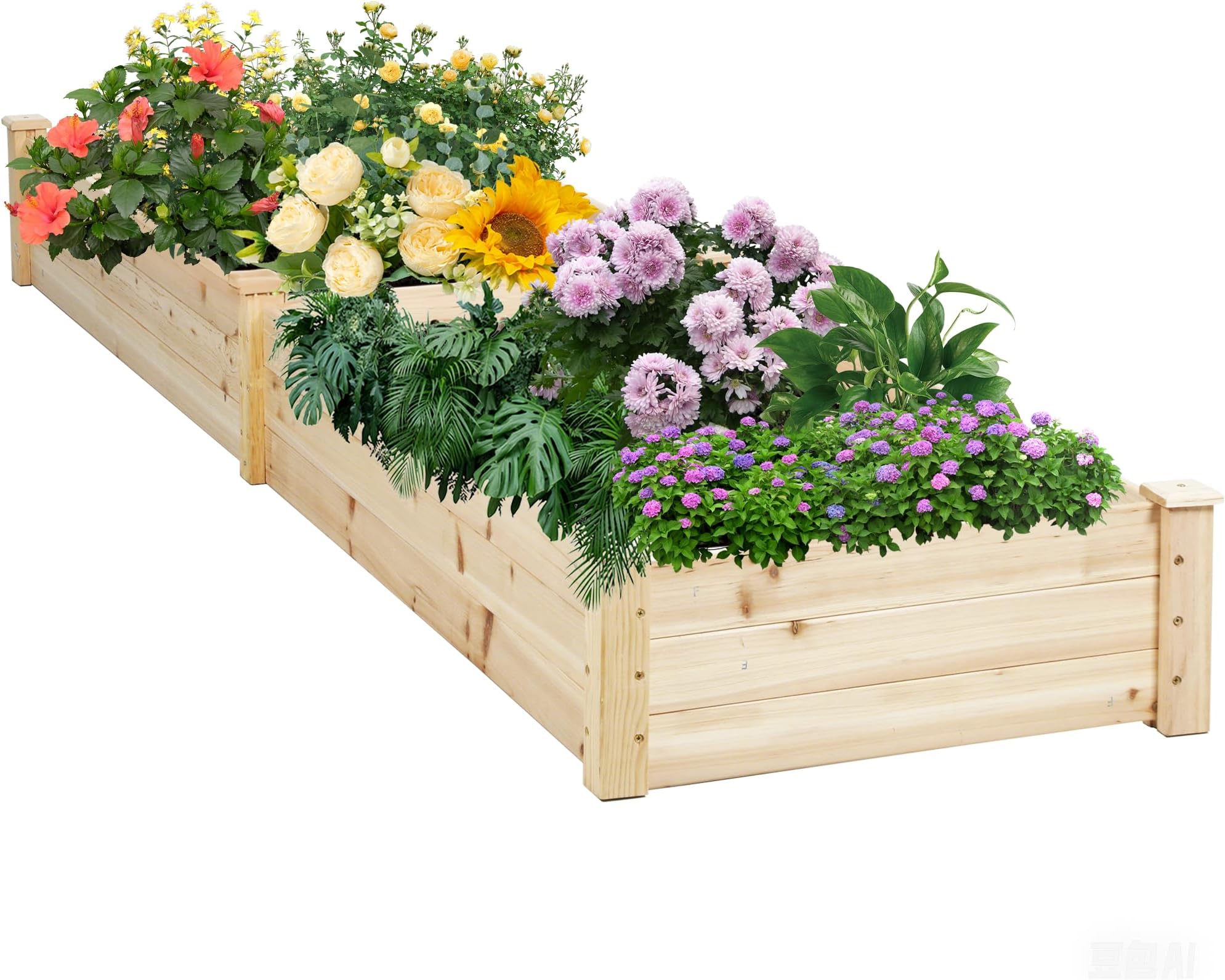 SUNCROWN Outdoor 8FT Wooden Raised Garden Bed Planter Box Kit for Vegetables Fruits Herb Grow, Patio or Yard Gardening, Fix with Screws