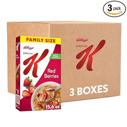 Kellogg's Special K Breakfast Cereal, Family Breakfast, Fiber Cereal, Family Size, Red Berries (3 Boxes)