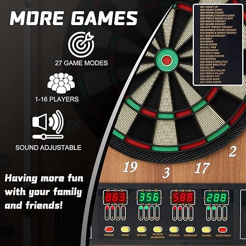 Miniatura 3 de Hanbramo Juego de tablero de dardos, tablero de dardos decorativo 12 dardos de punta suave, tablero de dardos electrónico, puertas de gabinete de