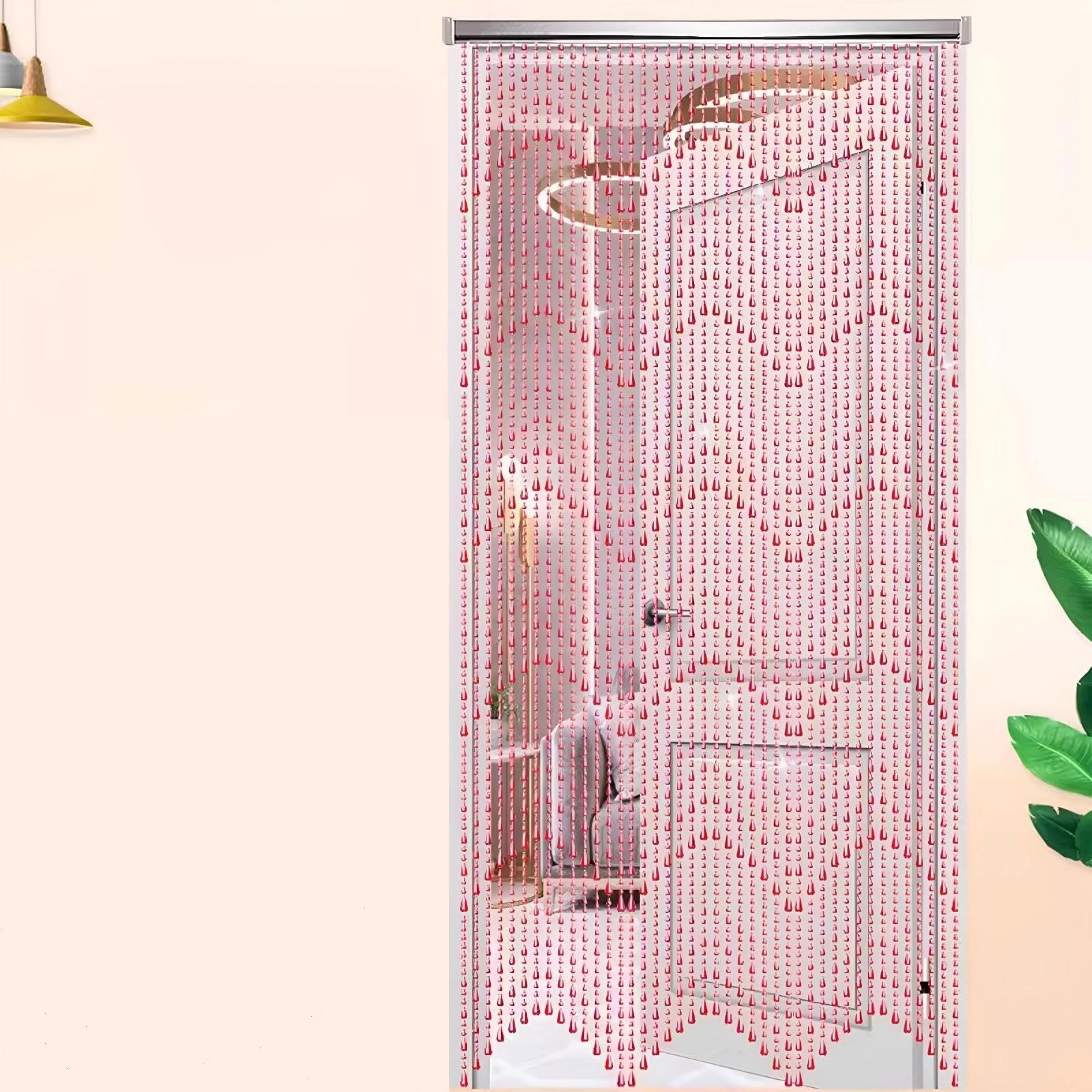 Rideau de porte en acrylique orné de perles rouges pour salon et décoration de mariage 80 x 200 cm (99 stra)