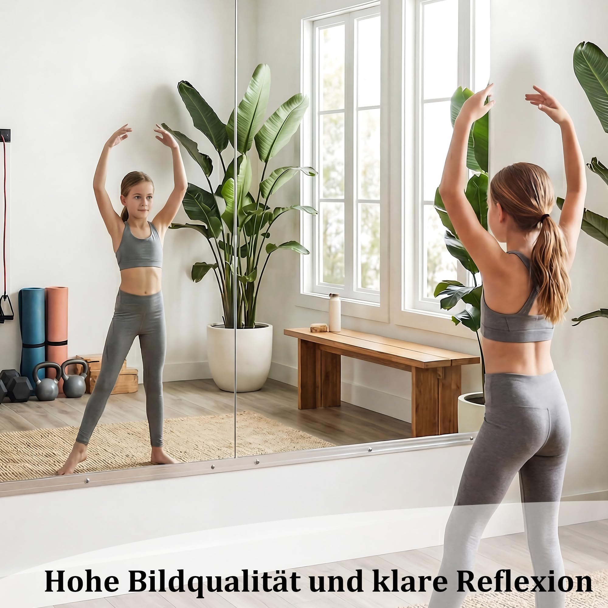 BEAUTYPEAK 2PCS Ganzkörperspiegel 152x83cm, Spiegel Fitnessraum Groß, Wandspiegel Spiegel Tanzspiegel, Gehärtetes Glas Rahmenlose für Garage, Fitnessstudio, Zuhause Yoga