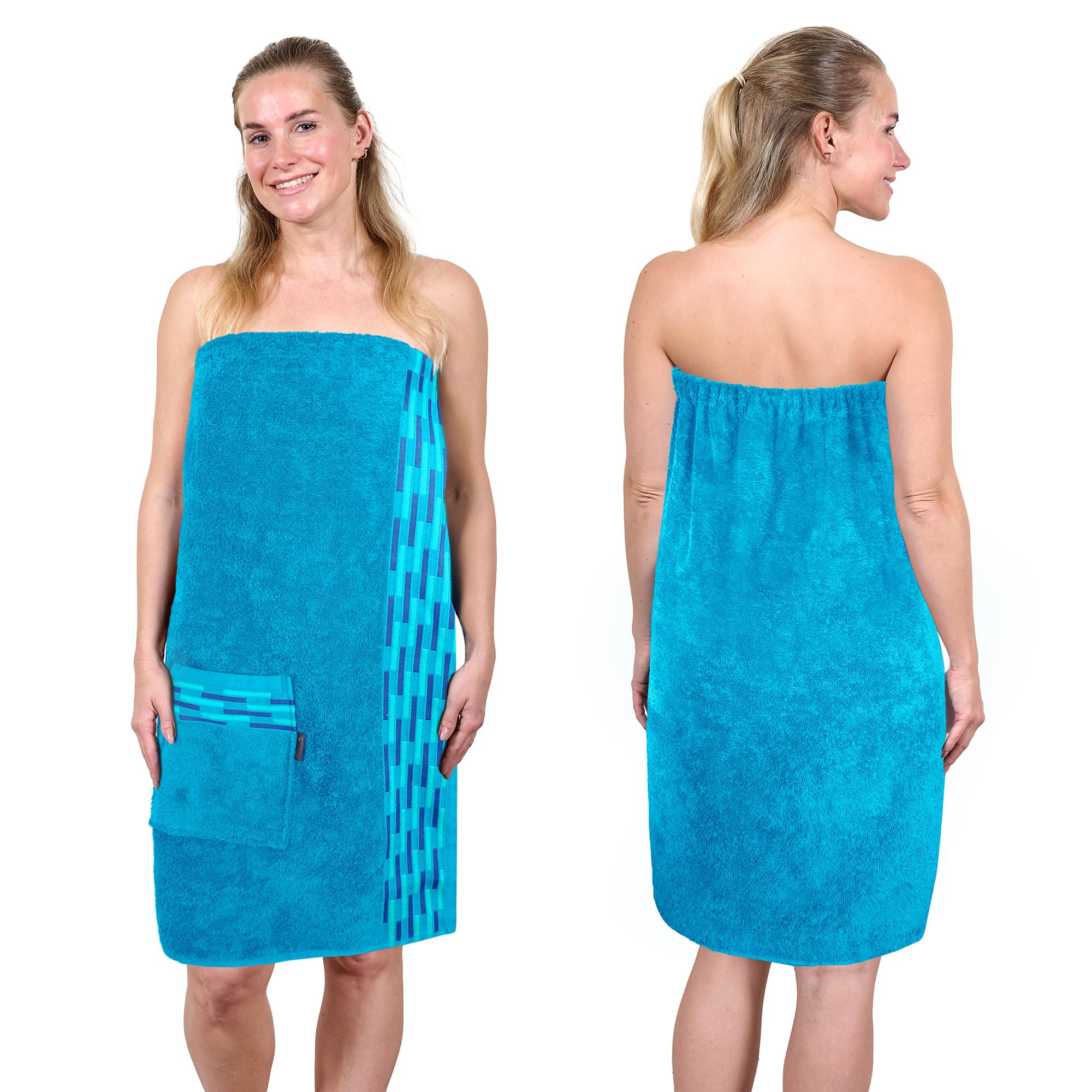 Lashuma Saunakilt Damen 75x150 cm | Lugano Saunahandtuch mit Knöpfen | Premium Saunatuch Blau - Aquamarin | Flauschig & Weich