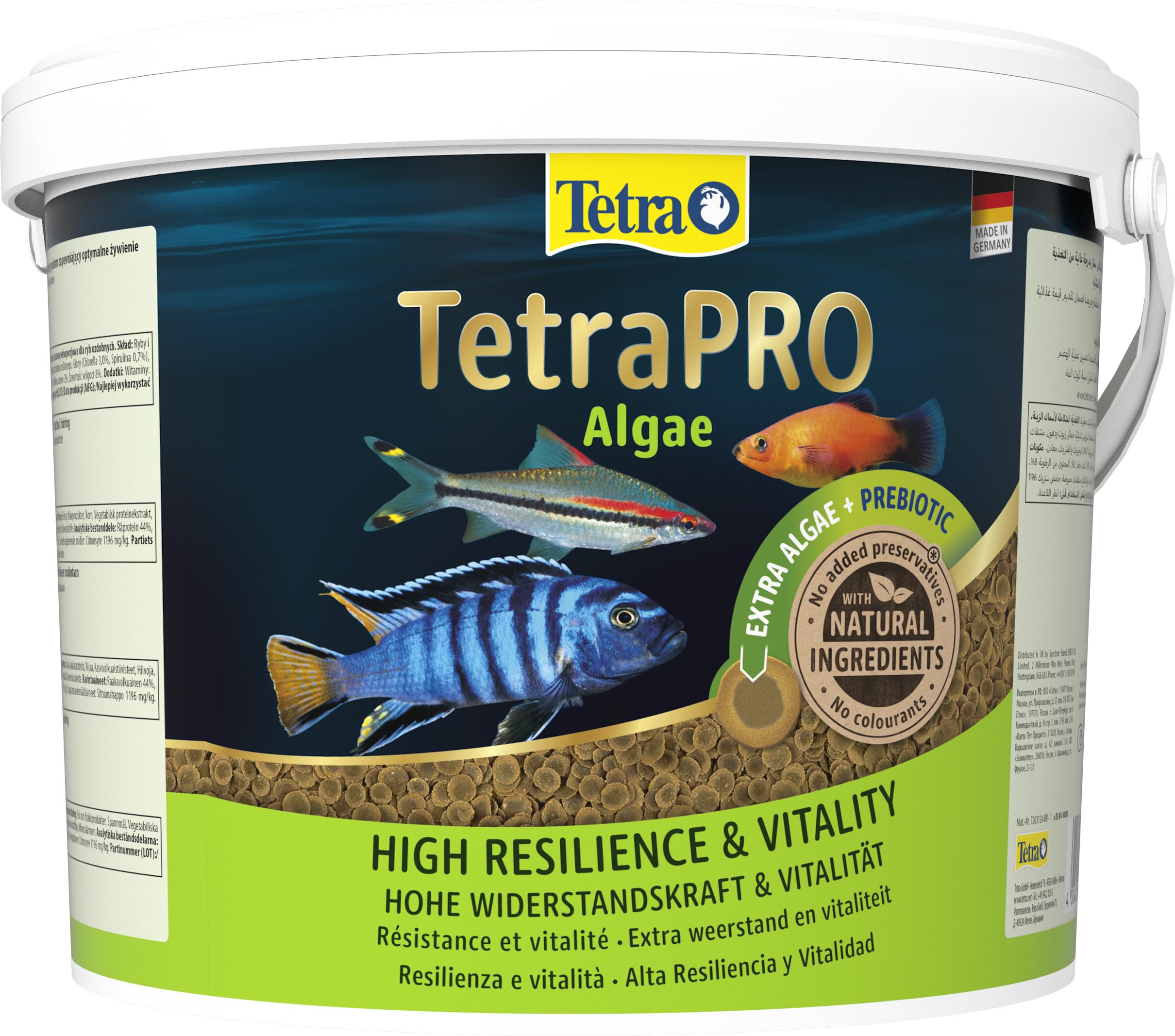 Tetra Pro Algae Multi-Crisps - Mangime per pesci premium con concentrato di alghe per una maggiore resistenza, secchio da 10 L