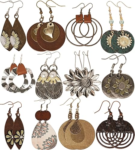 12 Pairs Boho Vintage Drop Dangle Earrings for Women Ethnic Style Chic Round Jewelry SetRetro Photoshoot Outfit Bundle for Women Trendy Mother's Day