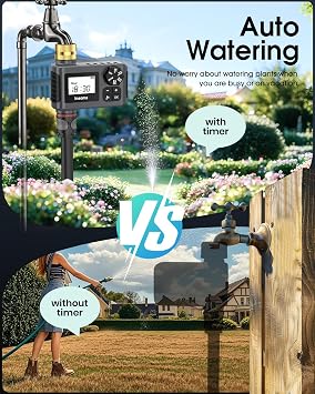 Water Timer with Brass Inlet & Outlet for Outdoor Garden Hose, Hose Timer with Rain Delay/Manual Mode, Automatic Drip Irrigation Controller System for Lawn Yard Garden Watering