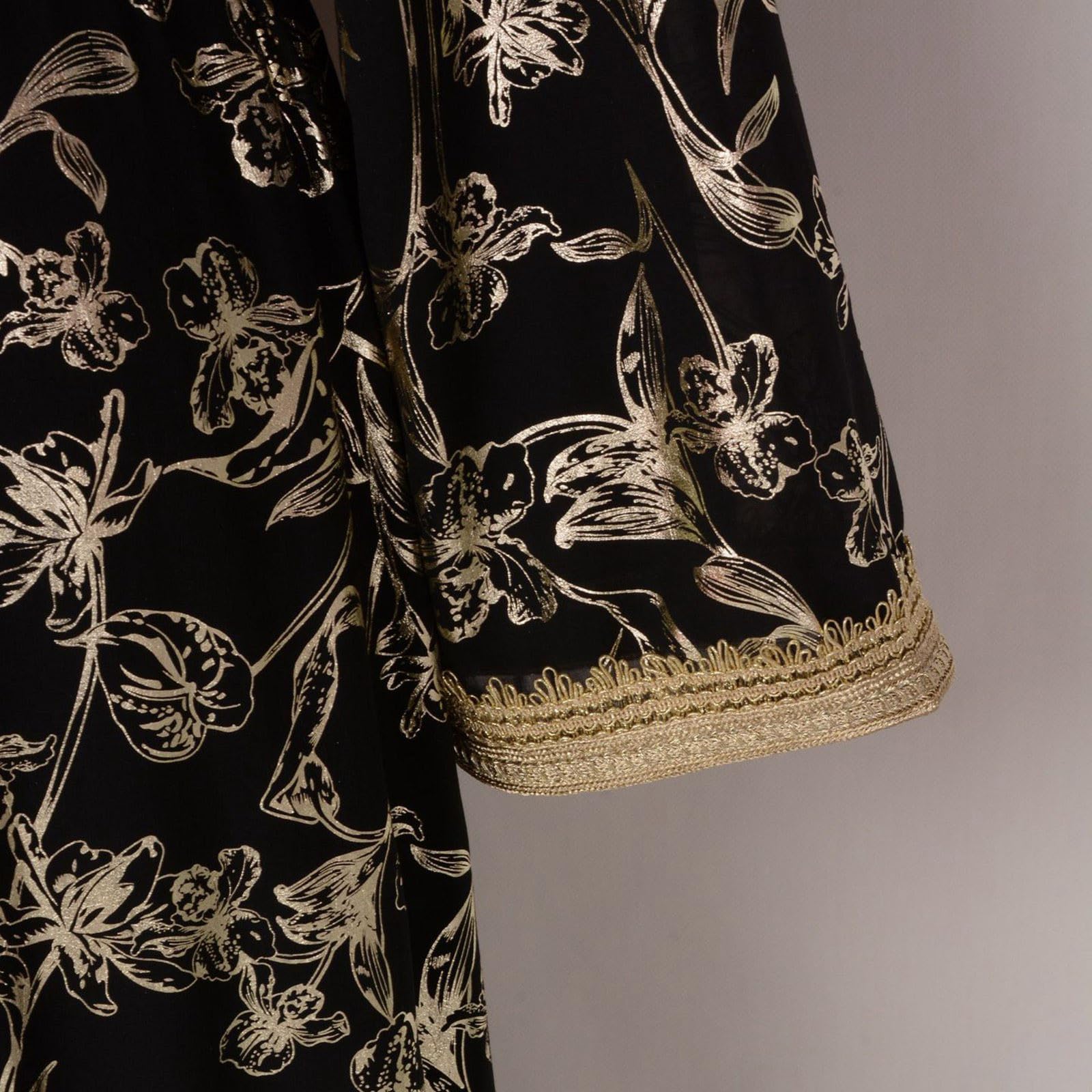 Générique Abaya Femme Dubai Luxe Col V Broderie Florale Effet Métallisé Manches Longues Robe de Soirée Élégante Tenue Islamique Haut de Gamme Prière