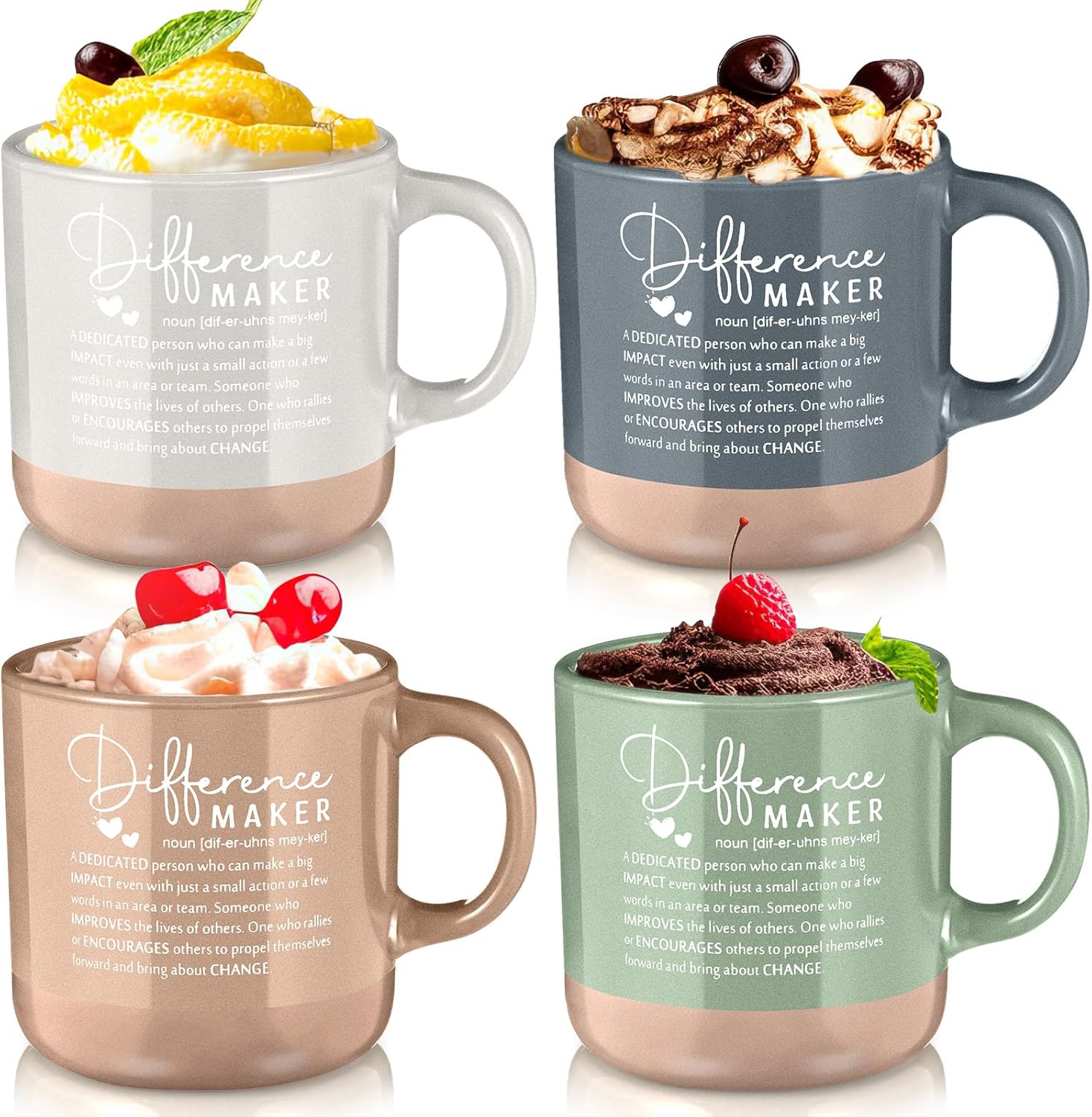 Didaey 4 Pcs Employee Appreciation Gifts Bulk 12oz Inspirational Ceramic Coffee Mug Thank You Gifts for Volunteer Lab Week Secretary Day Teacher Nurse(Boho Colors,Difference Maker)